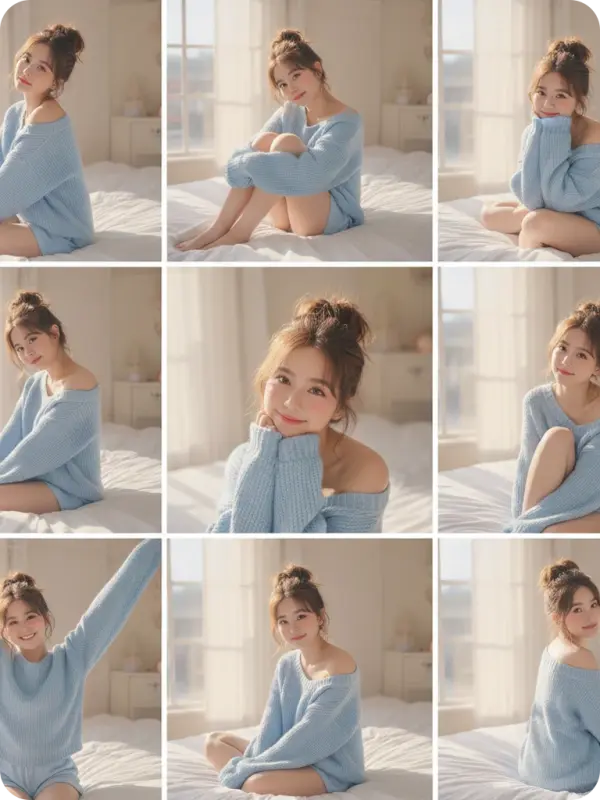 Pastel Aesthetic Portraits in Cozy Bedroom