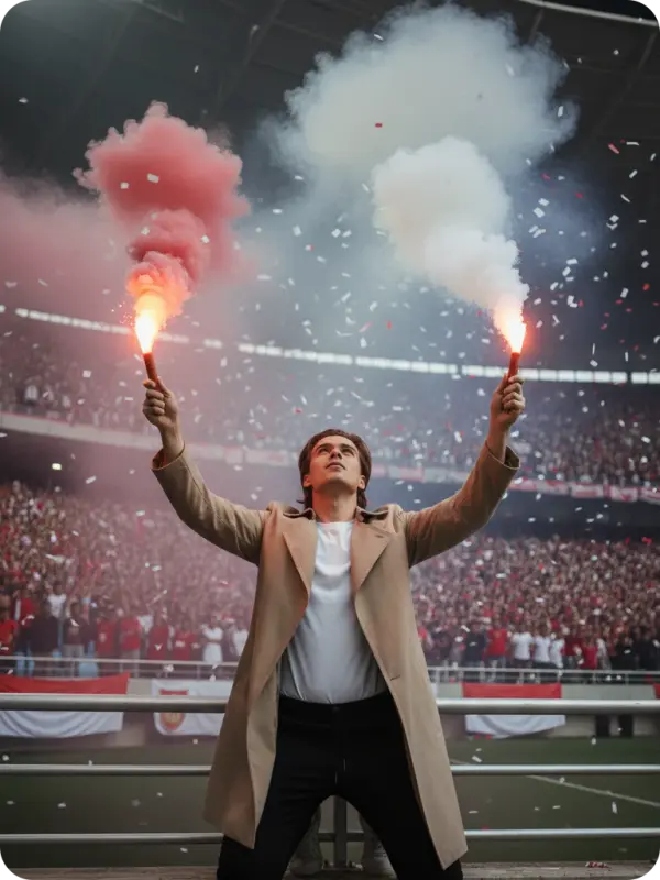 Indonesian Man with Flares in Stadium