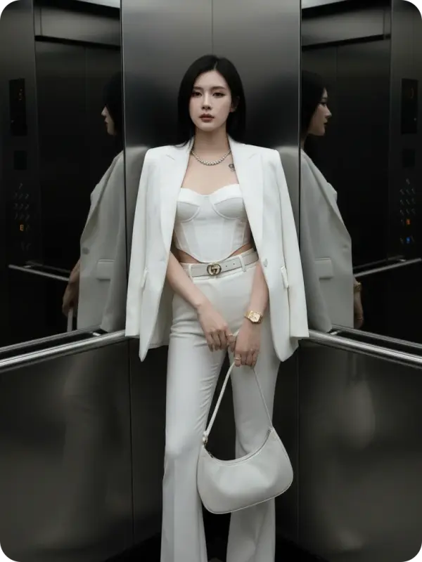 Neo-Noir Elevator: Urban Glamour Portrait