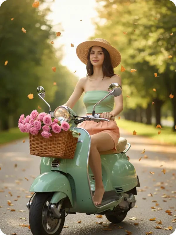 Scooter Ride with Roses, Summer Fun