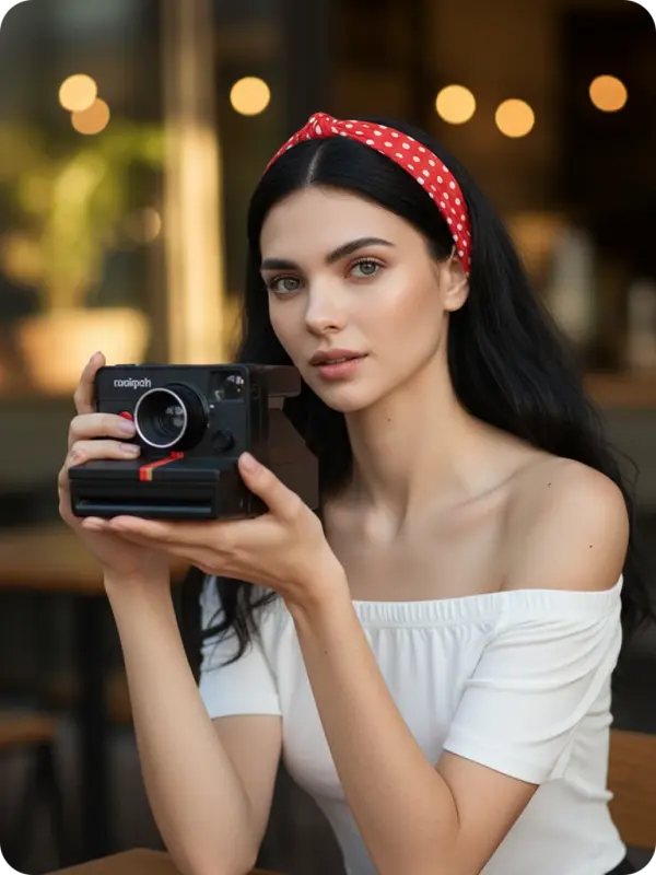 Vintage Charm: Polaroid & Polka Dot Headband