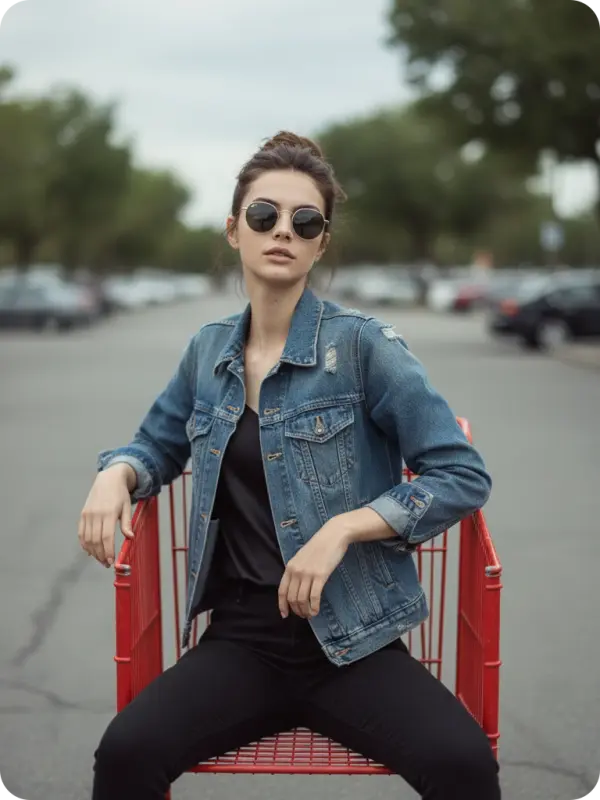 Urban Rebel: Shopping Cart & Denim Jacket