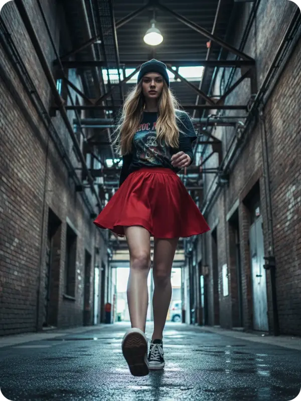 Industrial Alley Rebel: Low-Angle Portrait