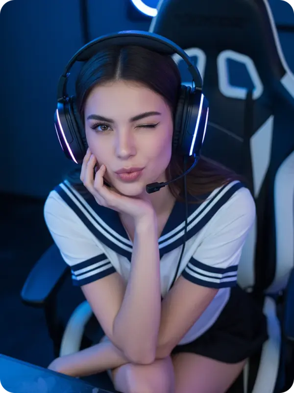 Neon Gamer Girl: Cyberpunk Wink Portrait