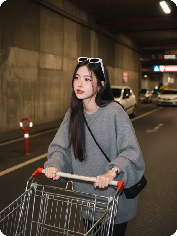 Urban Glow: Night Parking Lot Portrait