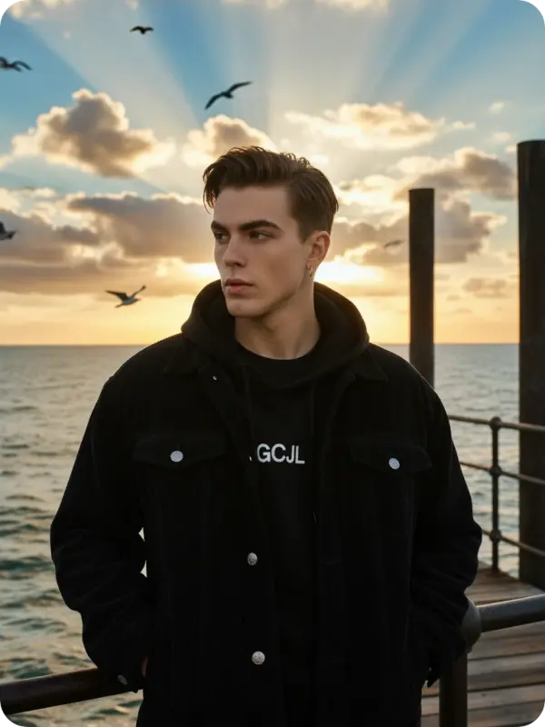 Pier Dusk: Edgy Black & Epic Sky