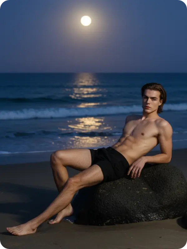 Moonlit Seduction: Beach & Volcanic Rock