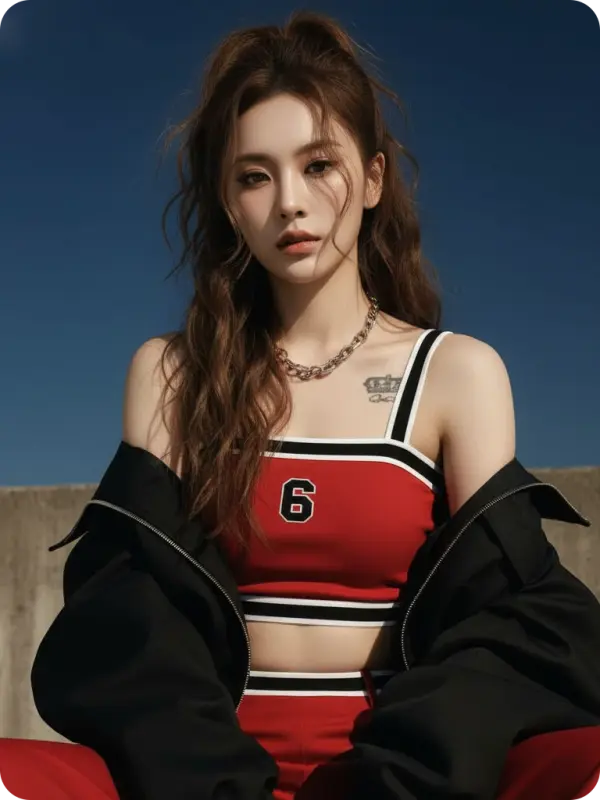 Spicy Street Chic: Red & White Power Portrait