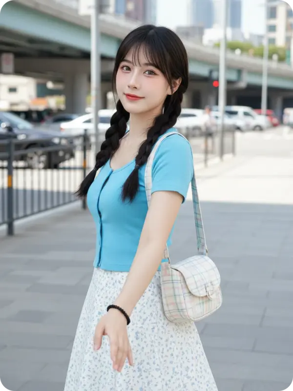 Vibrant Urban Anime: Playful Blue & White