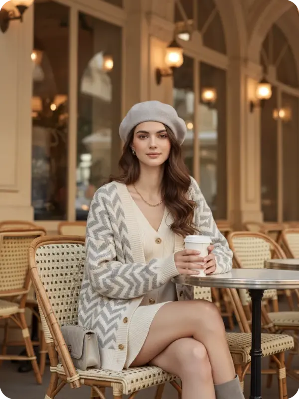 Parisian Cafe Chic: Monochromatic Winter Look