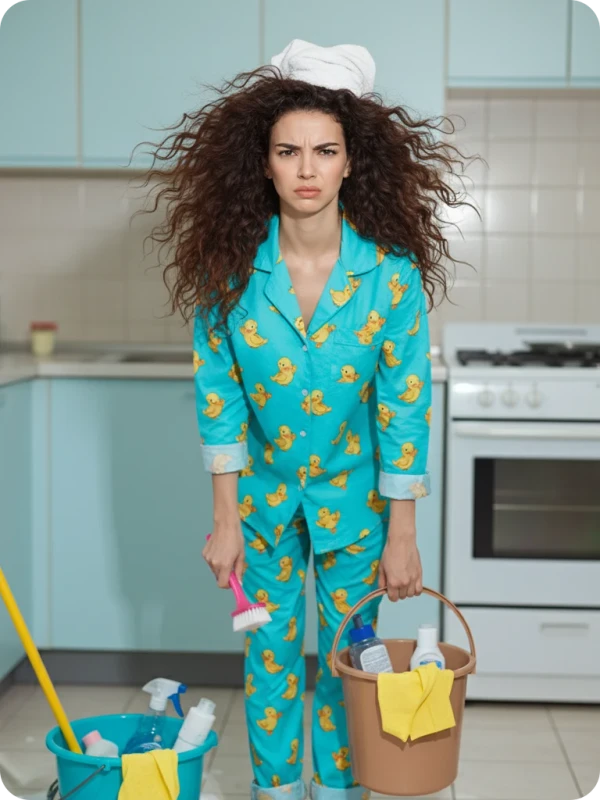 Exasperated Clean-Up: Duck Pajamas & Bucket