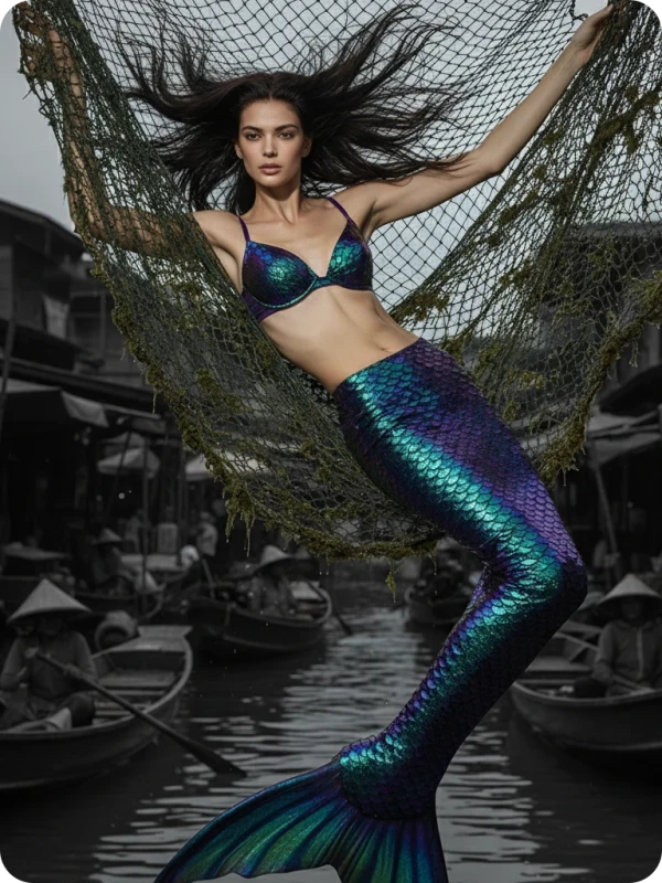 Merperson in Thai Floating Market