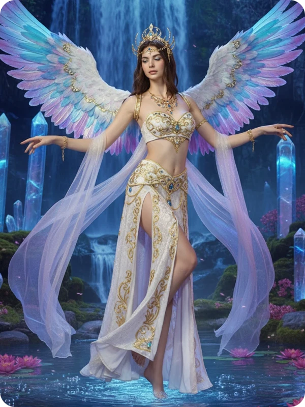 Celestial Duet: Waterfall & Golden Wings