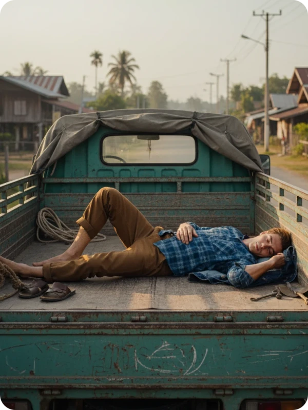 Golden Slumber: Rice Farmer’s Truck Rest