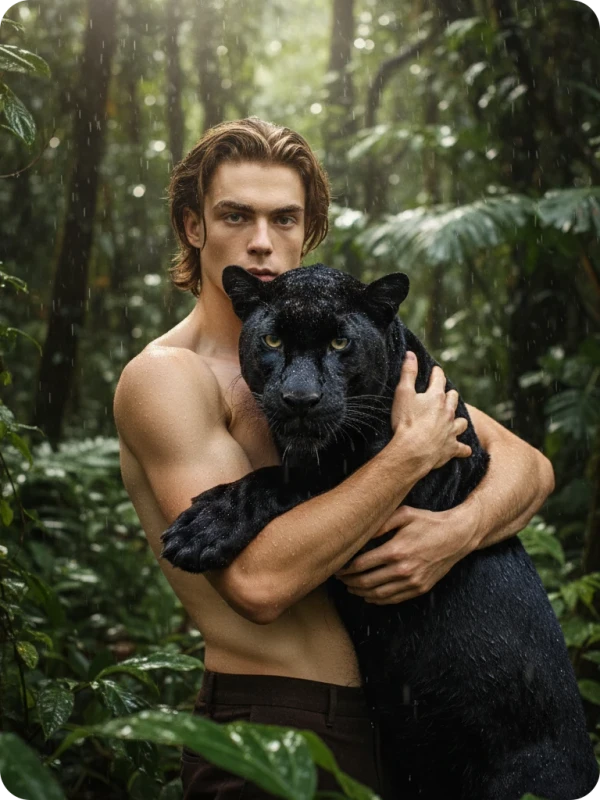Jungle Embrace: Man and Panther
