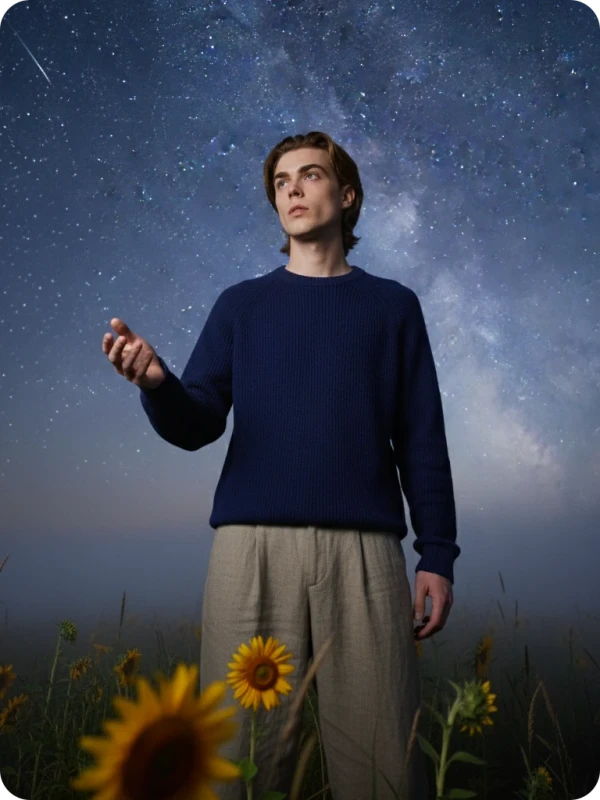 Moonlit Field: Starry Sky & Winter Knit