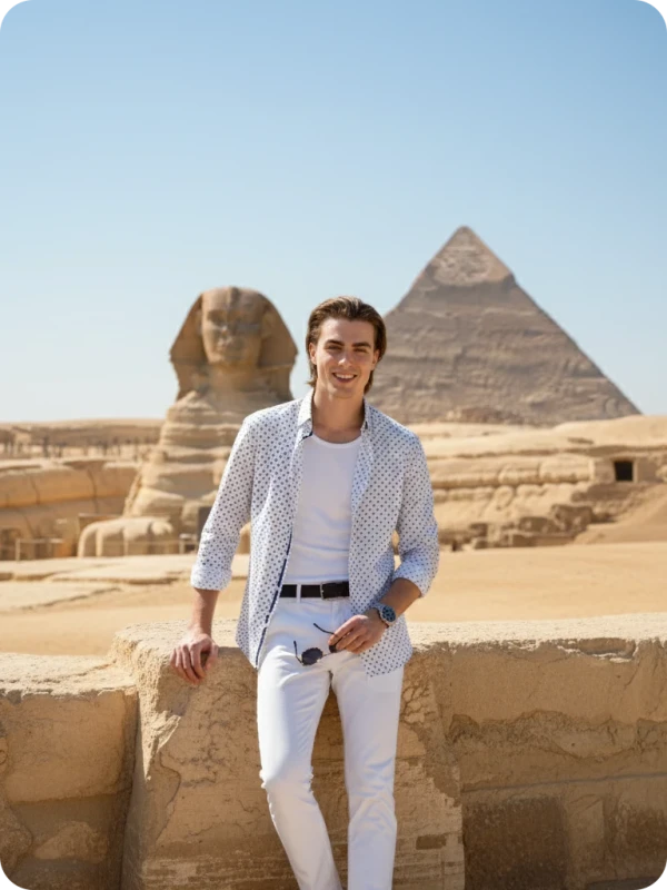 Giza Sphinx Portrait: Confident Traveler