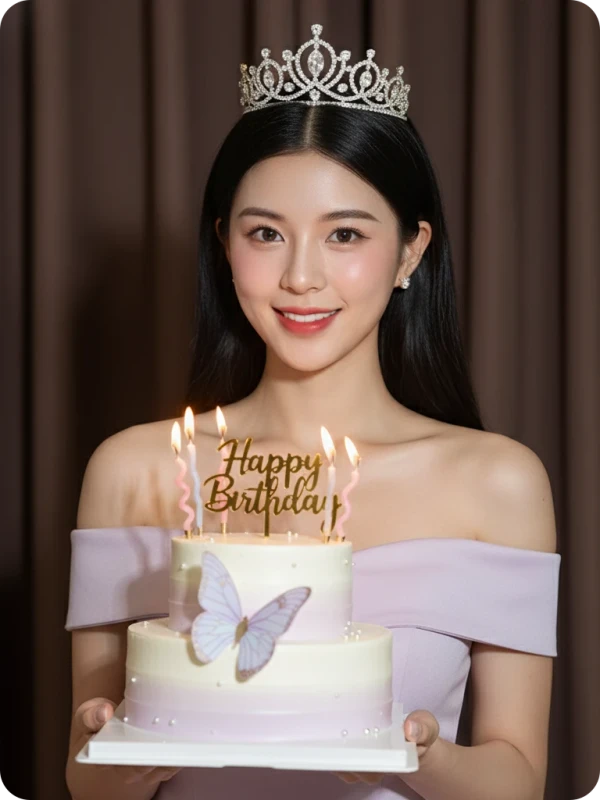 Birthday Portrait: Woman with Crown and Cake