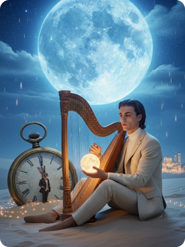 Blue Moon Desert: Harp, Watch & Rabbit
