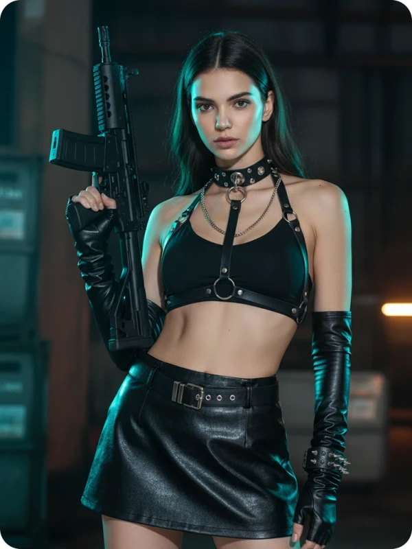 Cyberpunk Warrior: Assault Rifle Stance