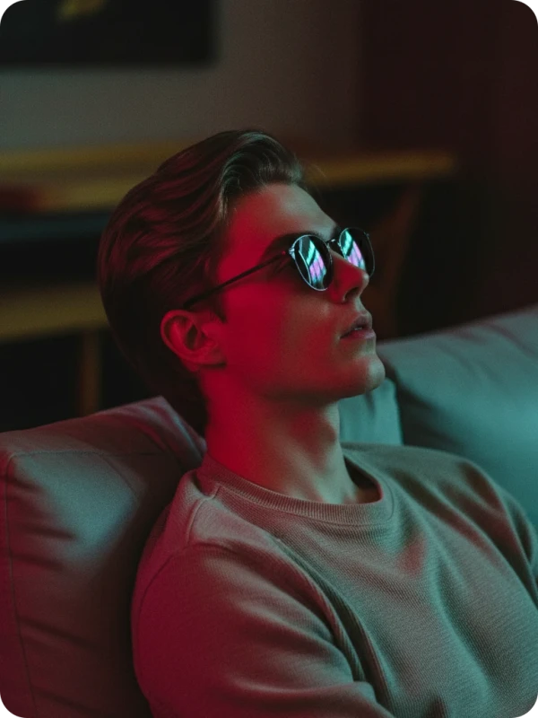 Dual-Tone Contemplation: Red & Cyan Glow