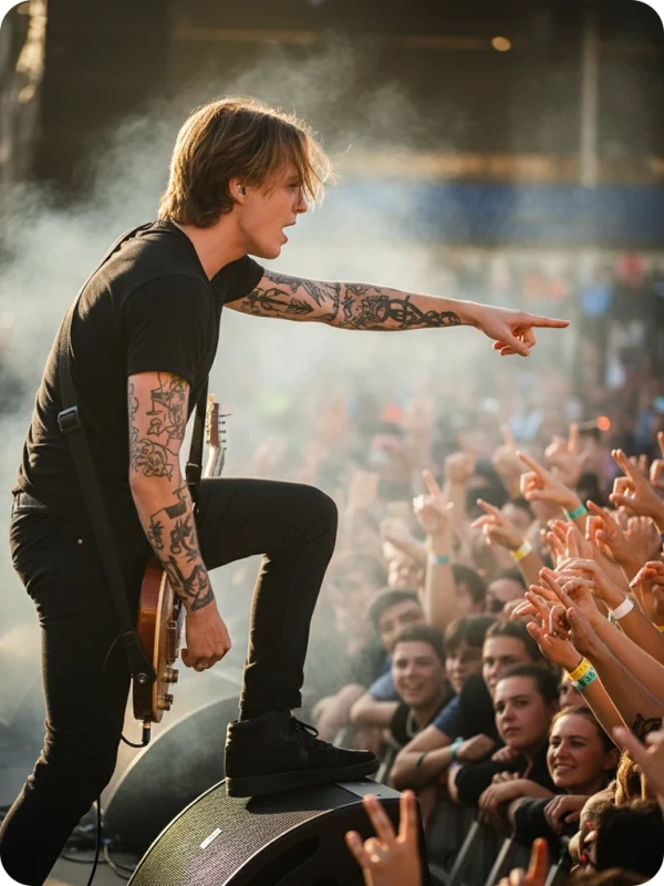 Rock Concert Intensity: Golden Hour Guitarist