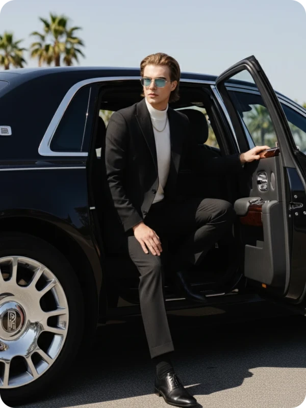 Maybach Luxe: White-Red Suit & Tennis Chain