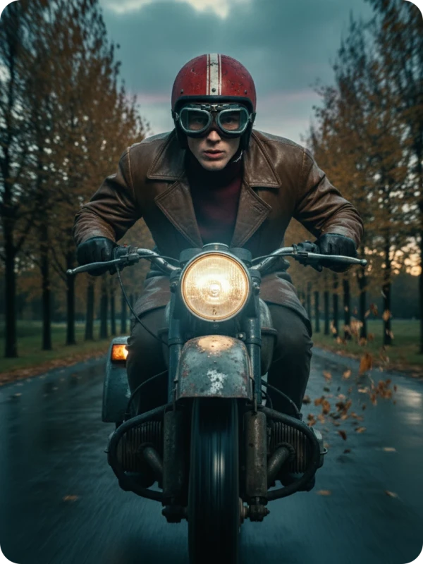 Ural Rider at Dusk: Cinematic Close-Up