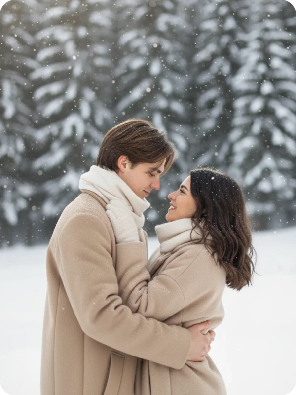 Romantic Snowy Couple: A Triptych of Joy.
