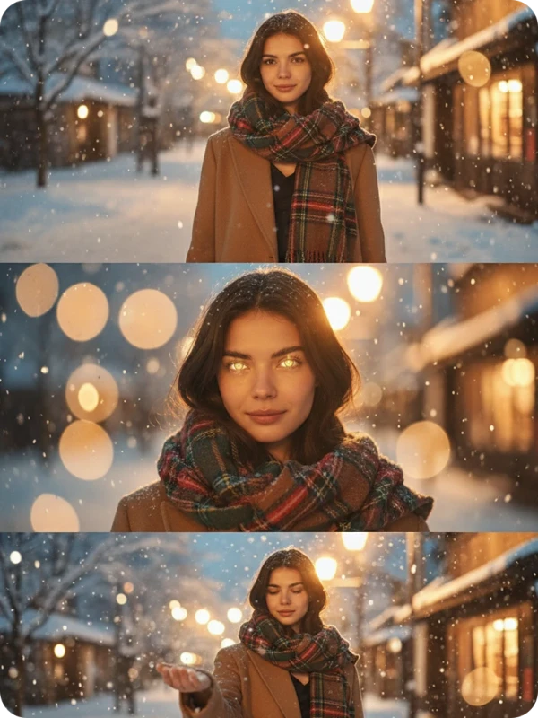 Winter Night: Amber Glow & Snow