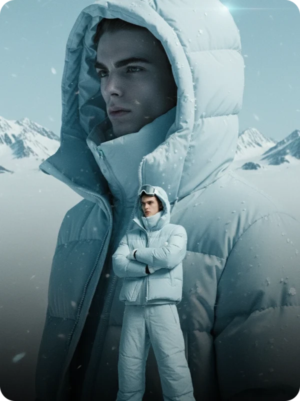 Arctic Enigma: High-Fashion Puffer Campaign