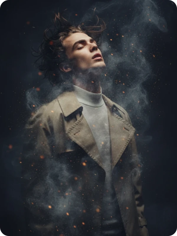 Photorealistic Man Disintegrating into