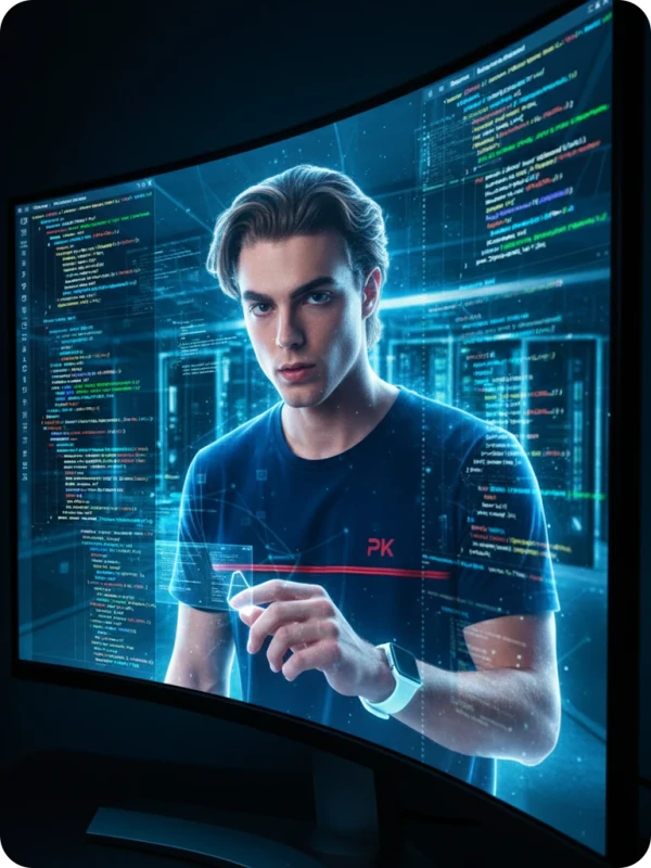 Software Engineer Inside Glowing Monitor