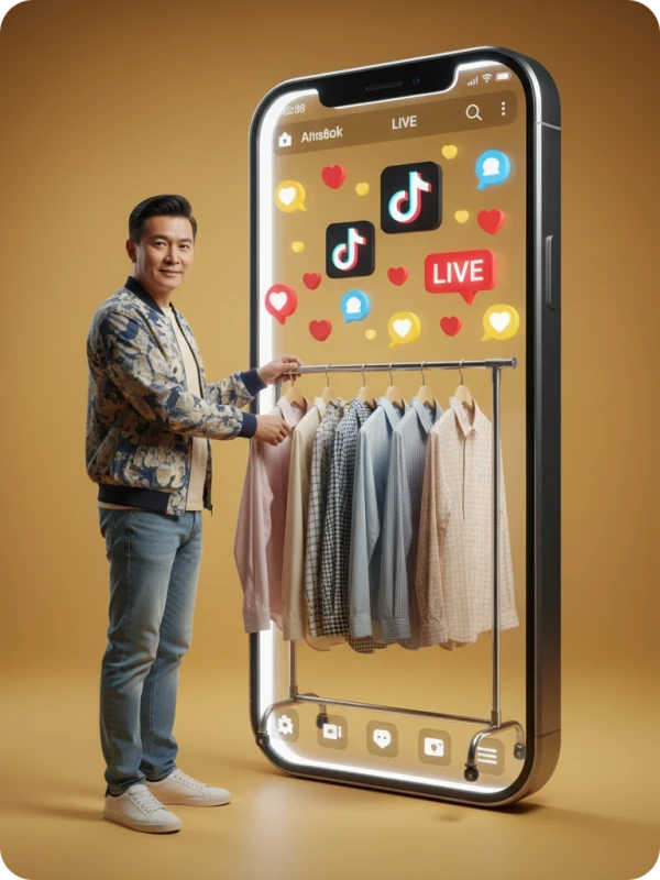 Man with Giant 3D Smartphone, Live Stream