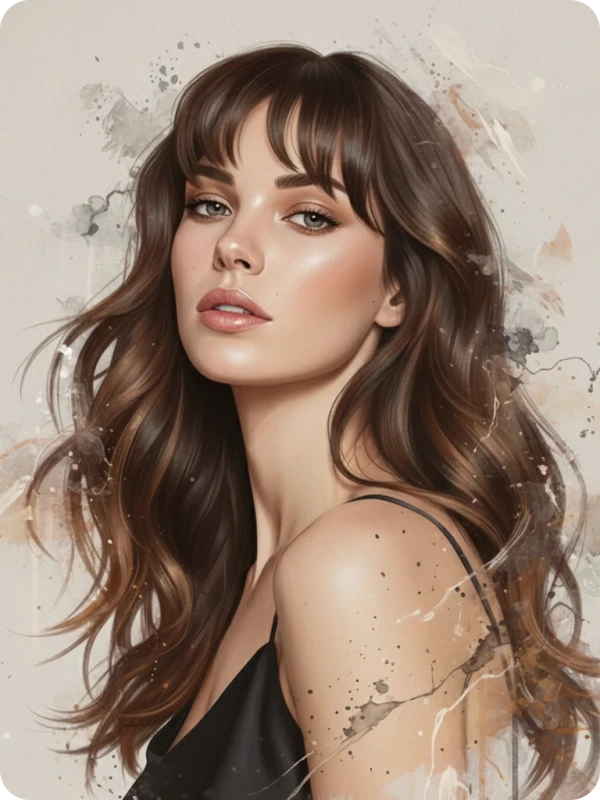 Abstract Portrait, Paint Splashes, Wavy Hair